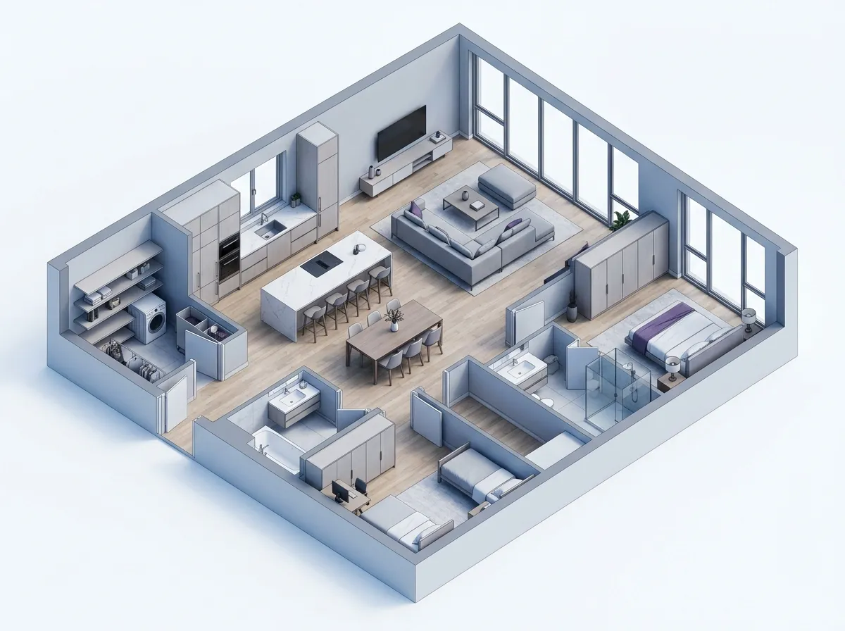 3D modern apartment floor plan example