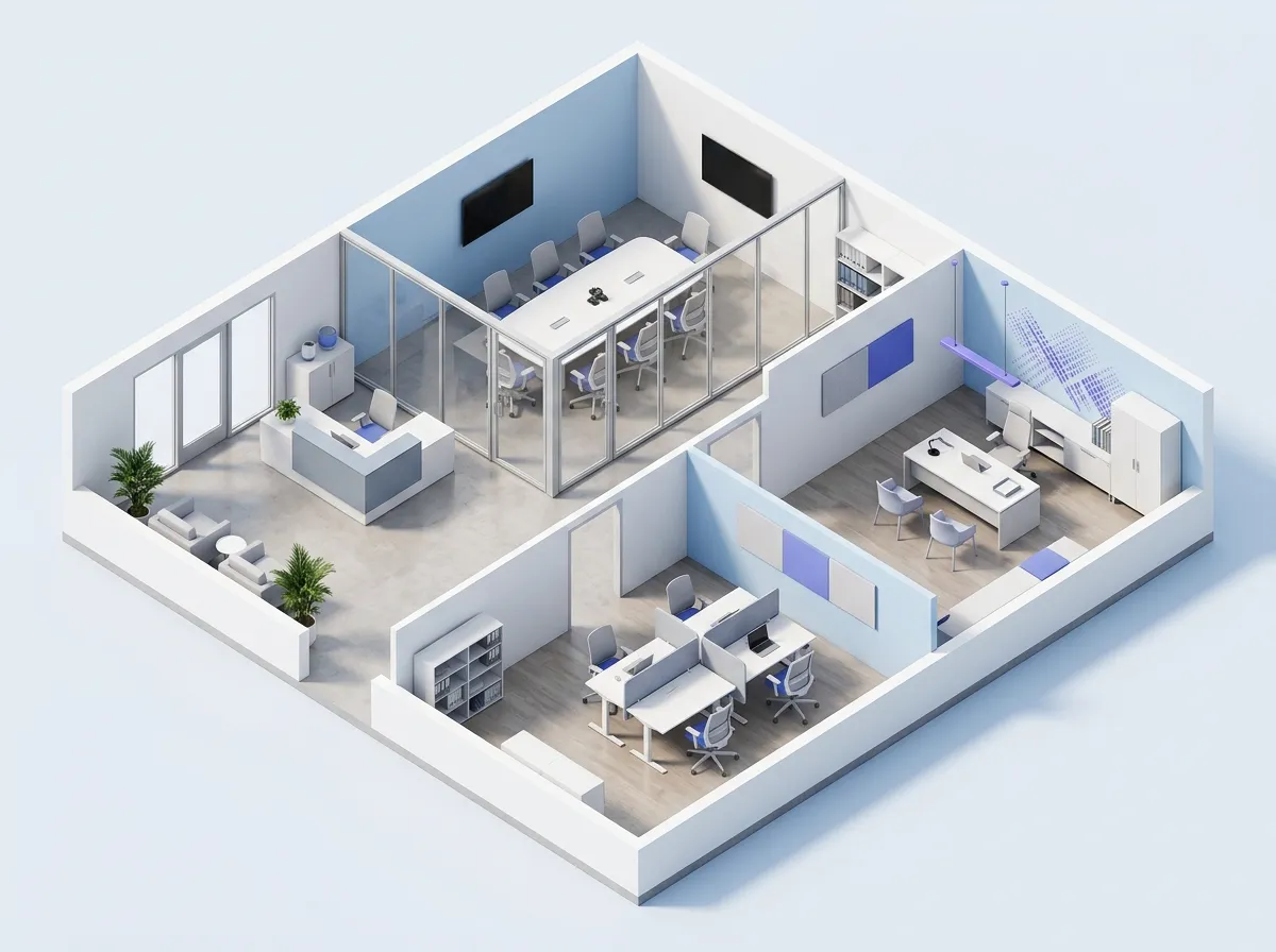 3D private office floor plan example