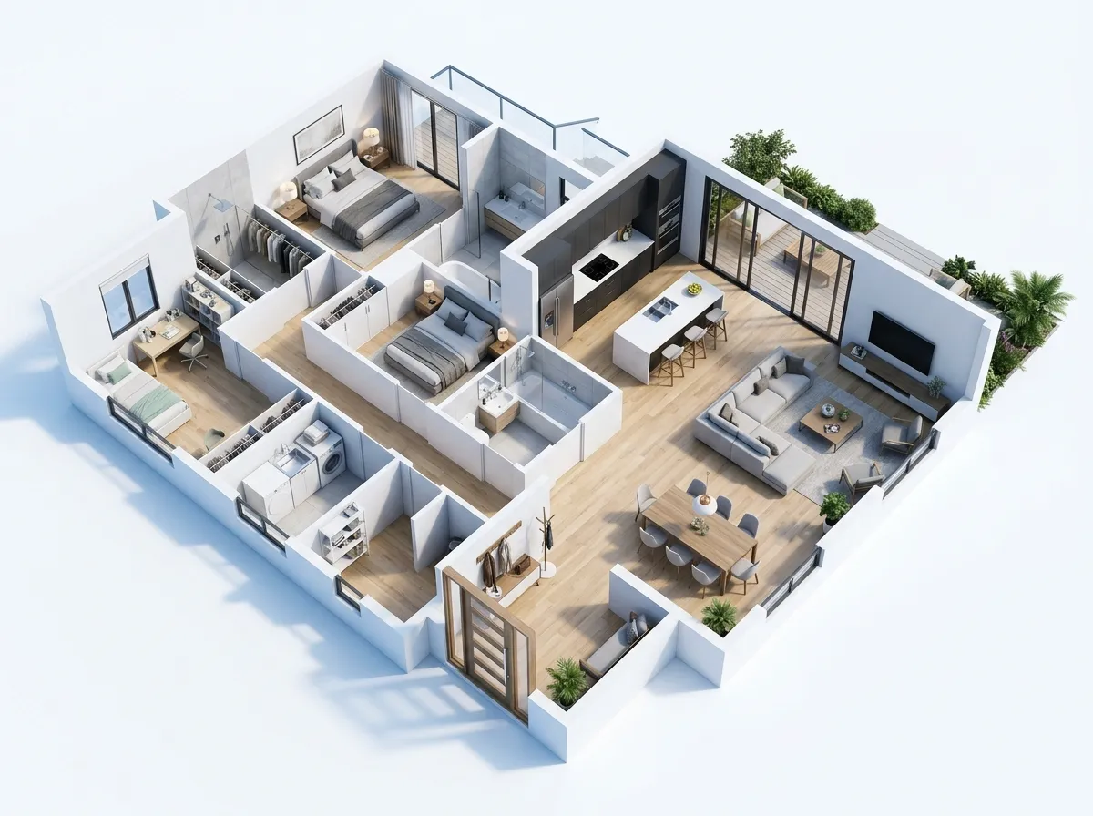 3D family home floor plan example