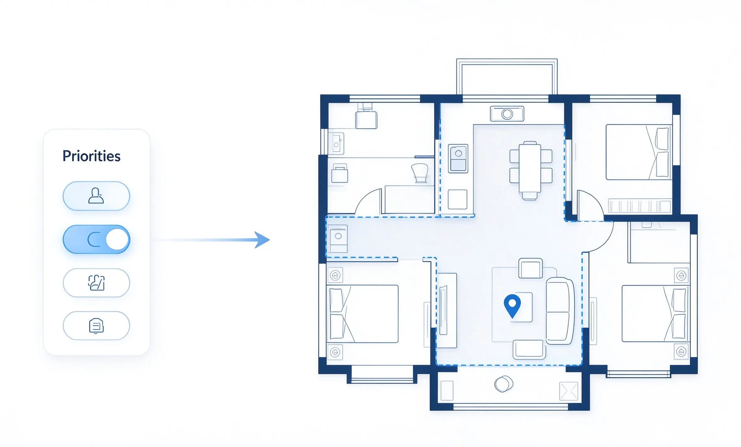 Start with area, floors, bedrooms, and bathrooms