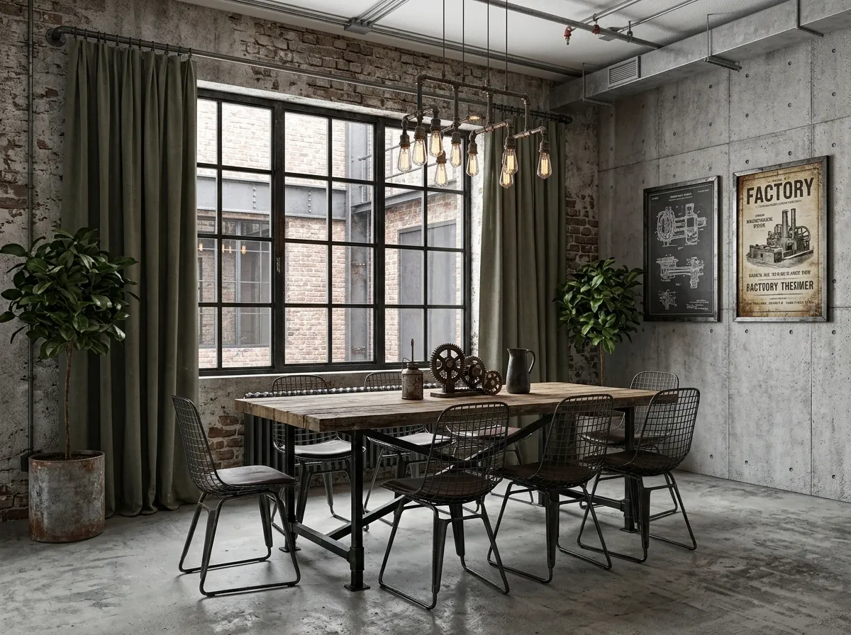 Industrial floor plan rendering with concrete and metal finishes