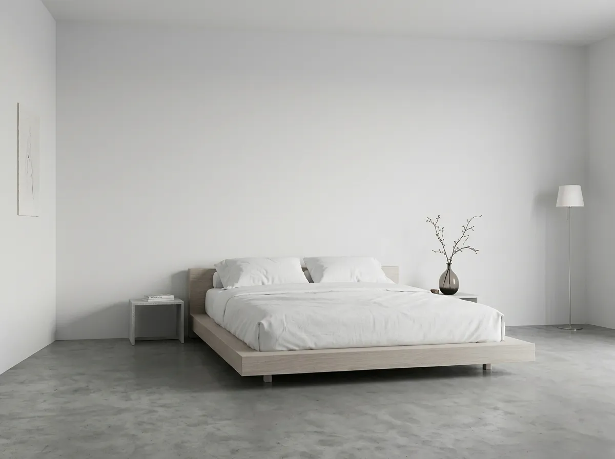 Minimalist floor plan rendering with simple furniture and restrained decoration
