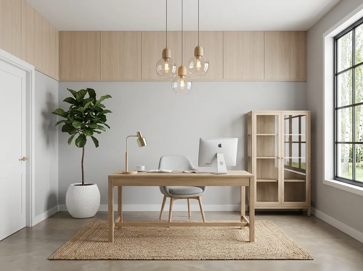 Scandinavian floor plan rendering with light wood and a bright palette
