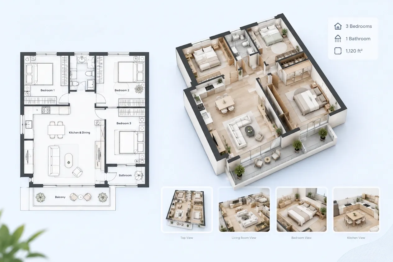 AI FLOOR PLAN RENDERING: example floor plan