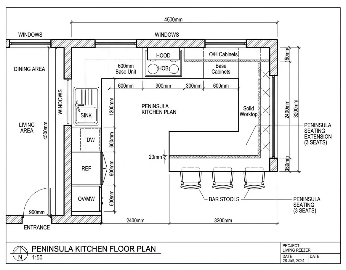 Cucina con penisola