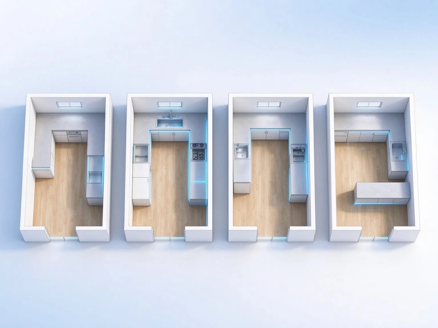 Layout di cucina per diverse forme della stanza