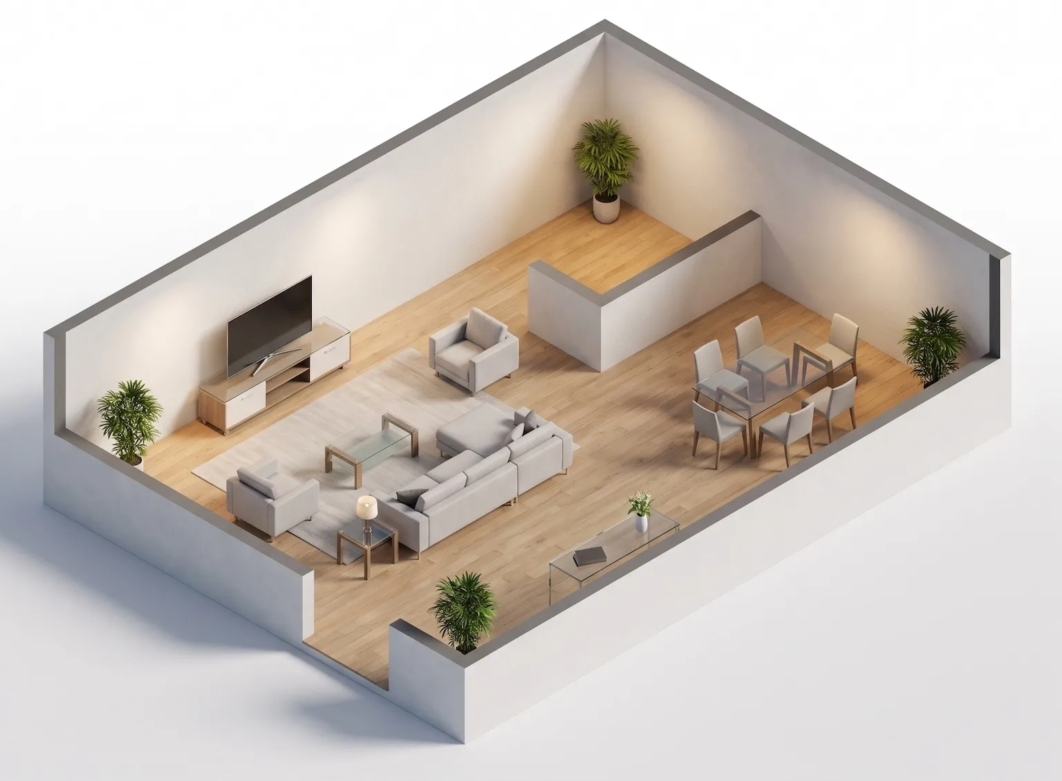 Example bedroom floor plan with furniture, doors and windows